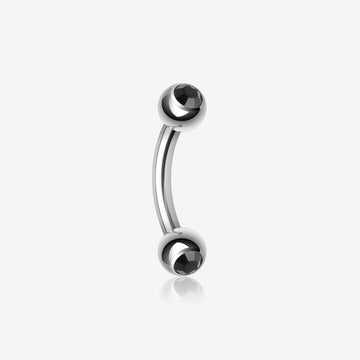 Double Gem Ball Curved Barbell Eyebrow Ring-Black